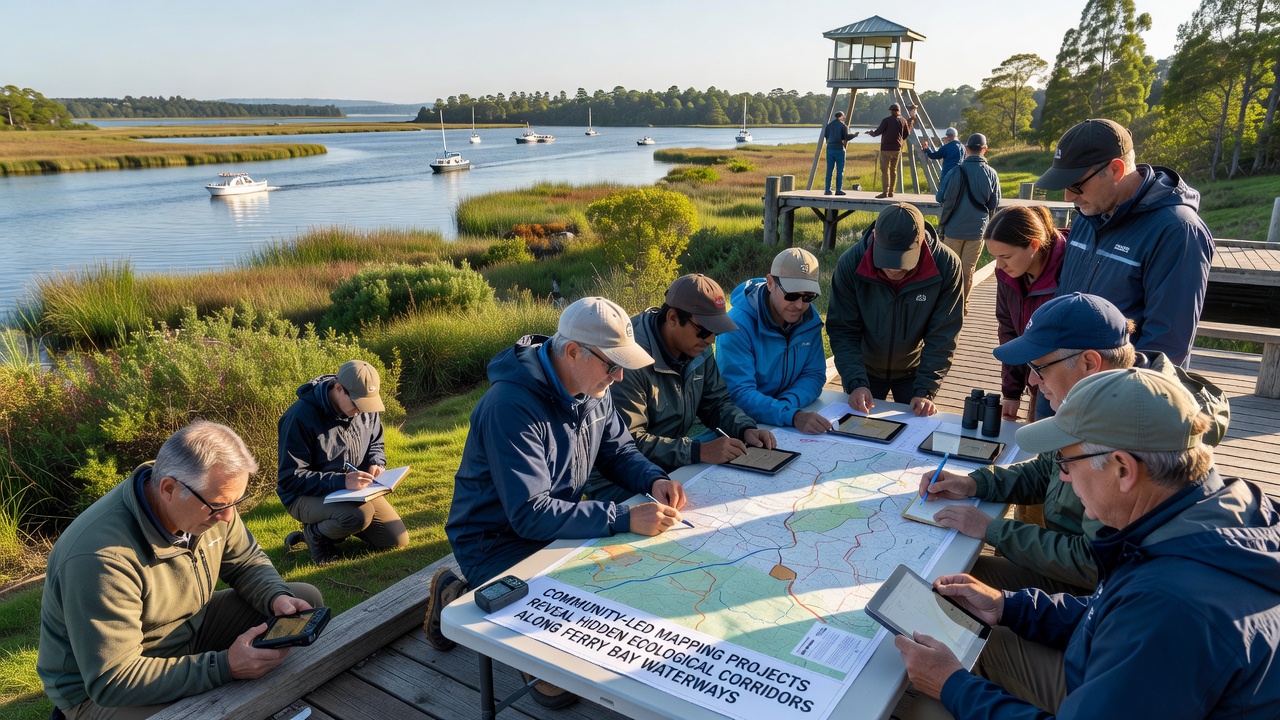 Overlay map highlighting newly identified wildlife corridors connecting wetlands along Ferry Bay