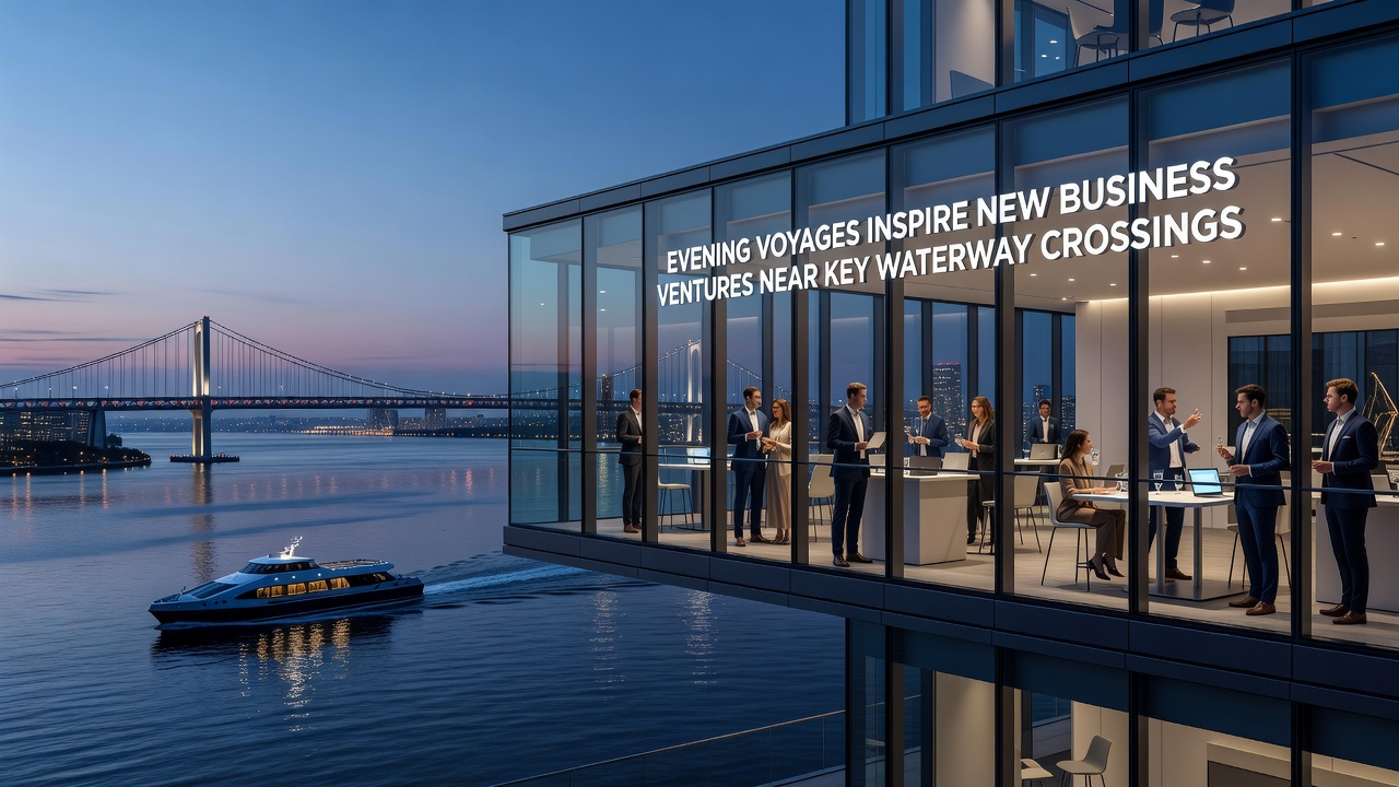 New business storefronts and shuttle services operating near ferry terminals after dark